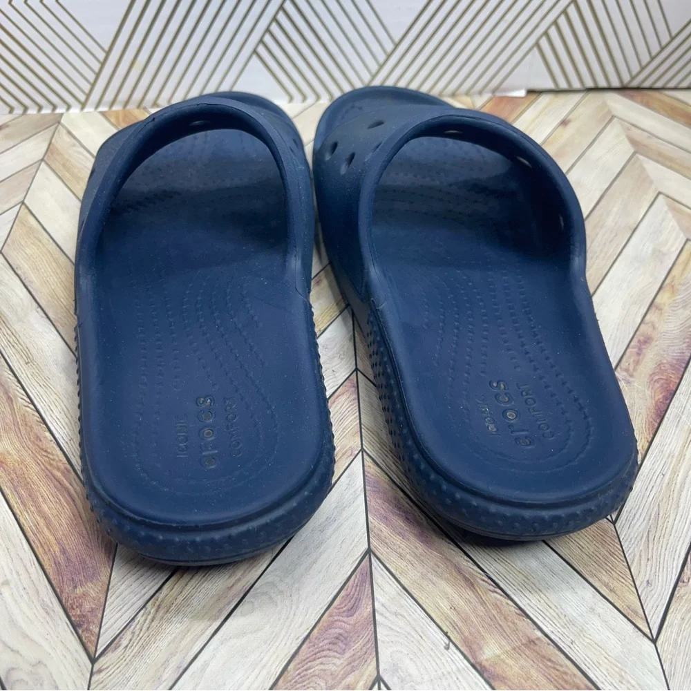 CROCS Navy iconic comfort rubber slides shoes sandals‎ size 1 kids youth sb4 - Picture 4 of 8